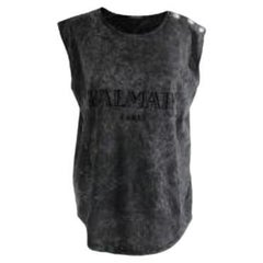 Used Balmain Acid Wash Logo Sleeveless Vest