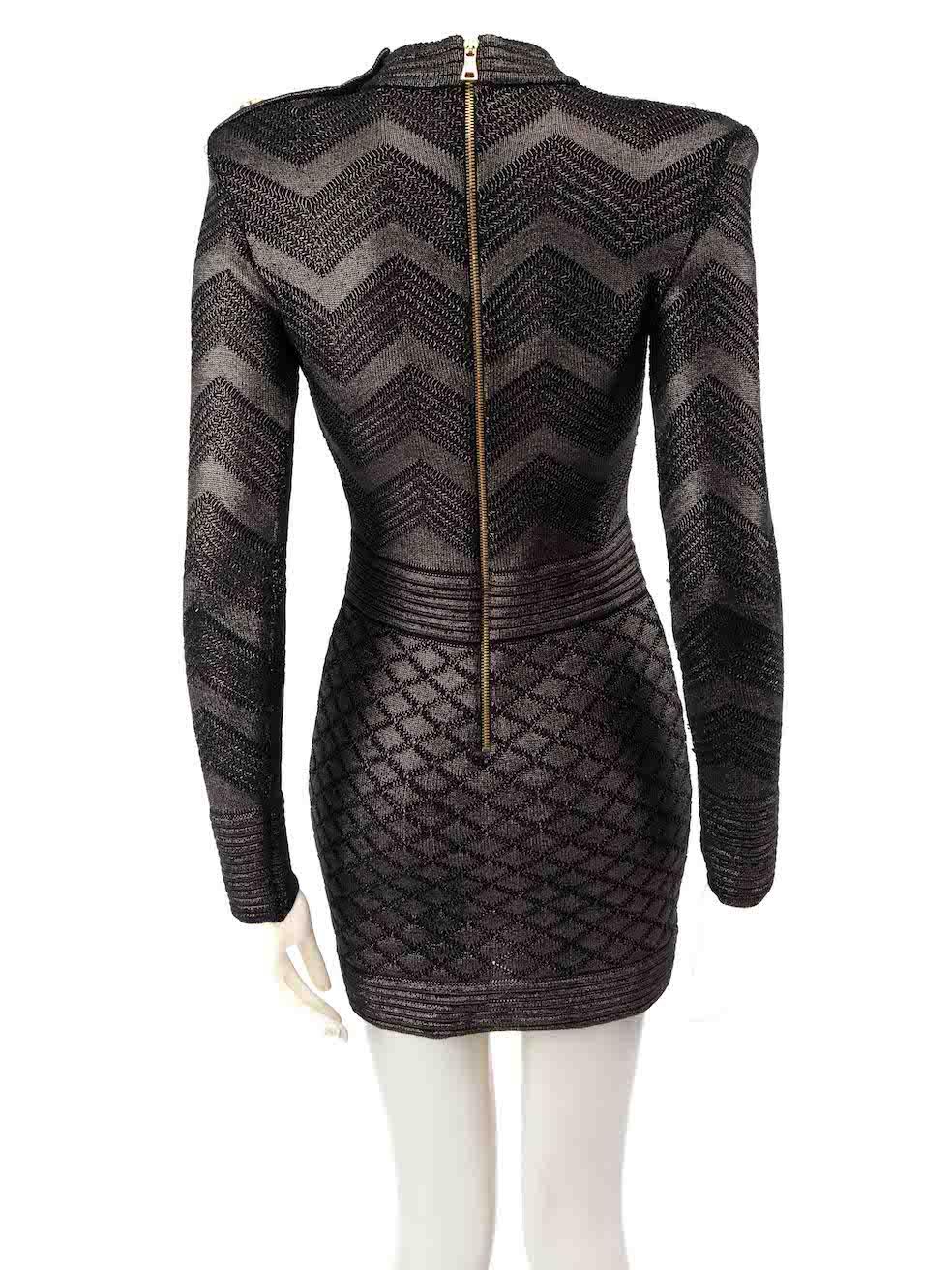 Black Balmain Anthracite Zig Zag Pattern Mini Dress Size XS