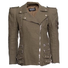 Balmain, Army green biker jacket