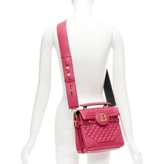 BALMAIN B-Buzz 23 hot pink calfskin gold B logo quilted satchel shoulder bag