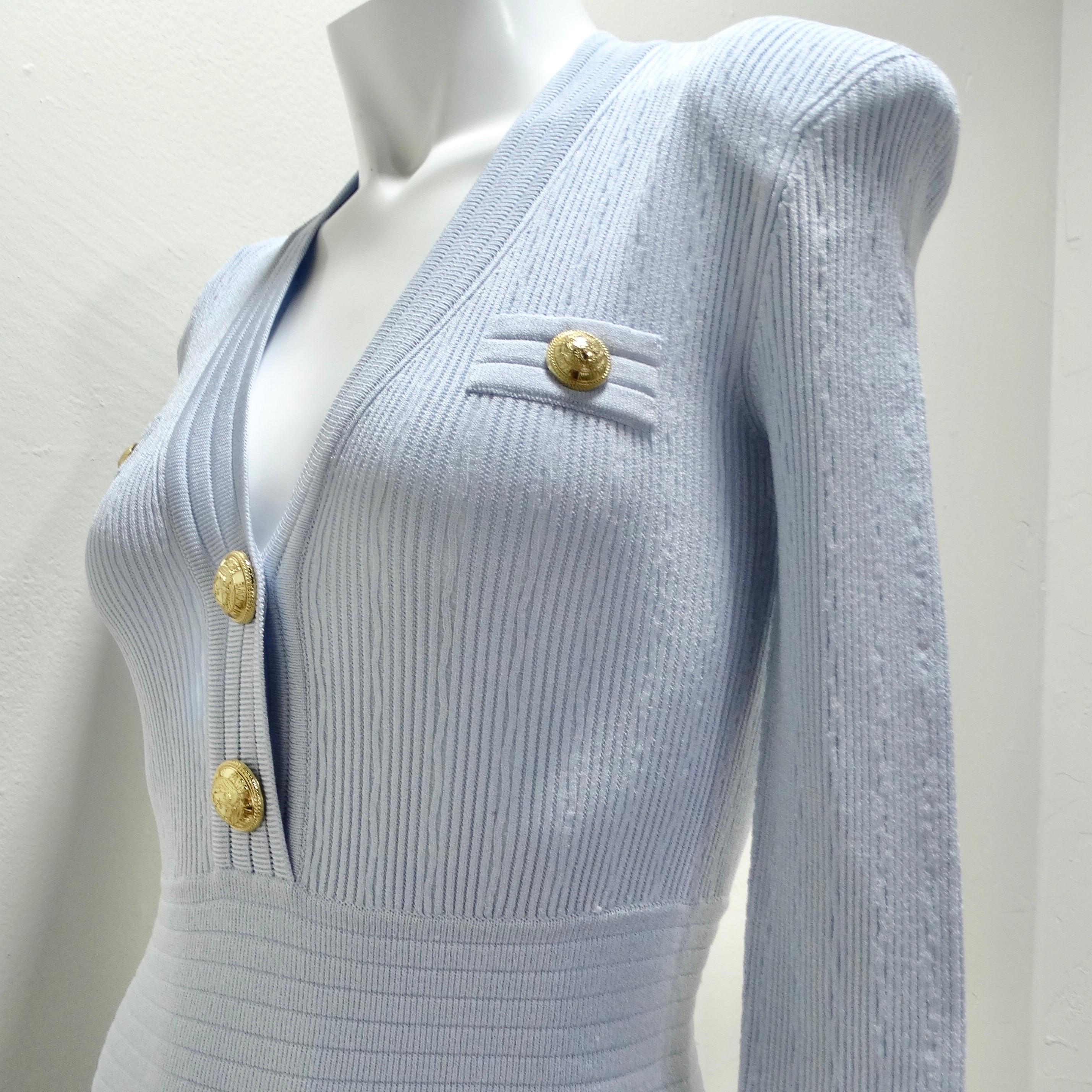 Balmain Baby Blue Rib Knit Mini Dress 5