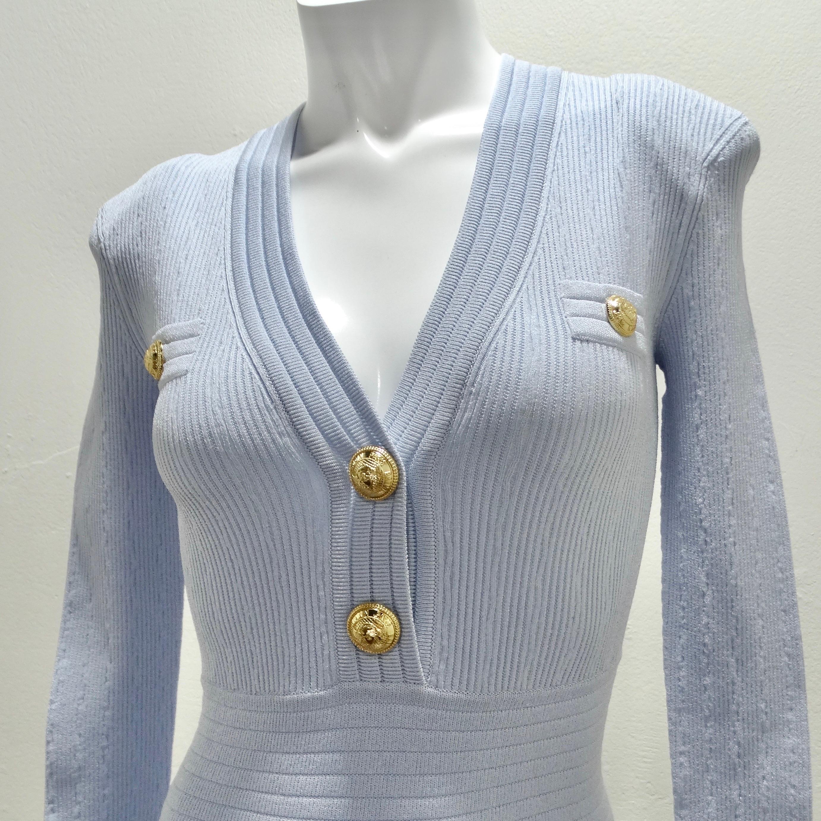Women's or Men's Balmain Baby Blue Rib Knit Mini Dress