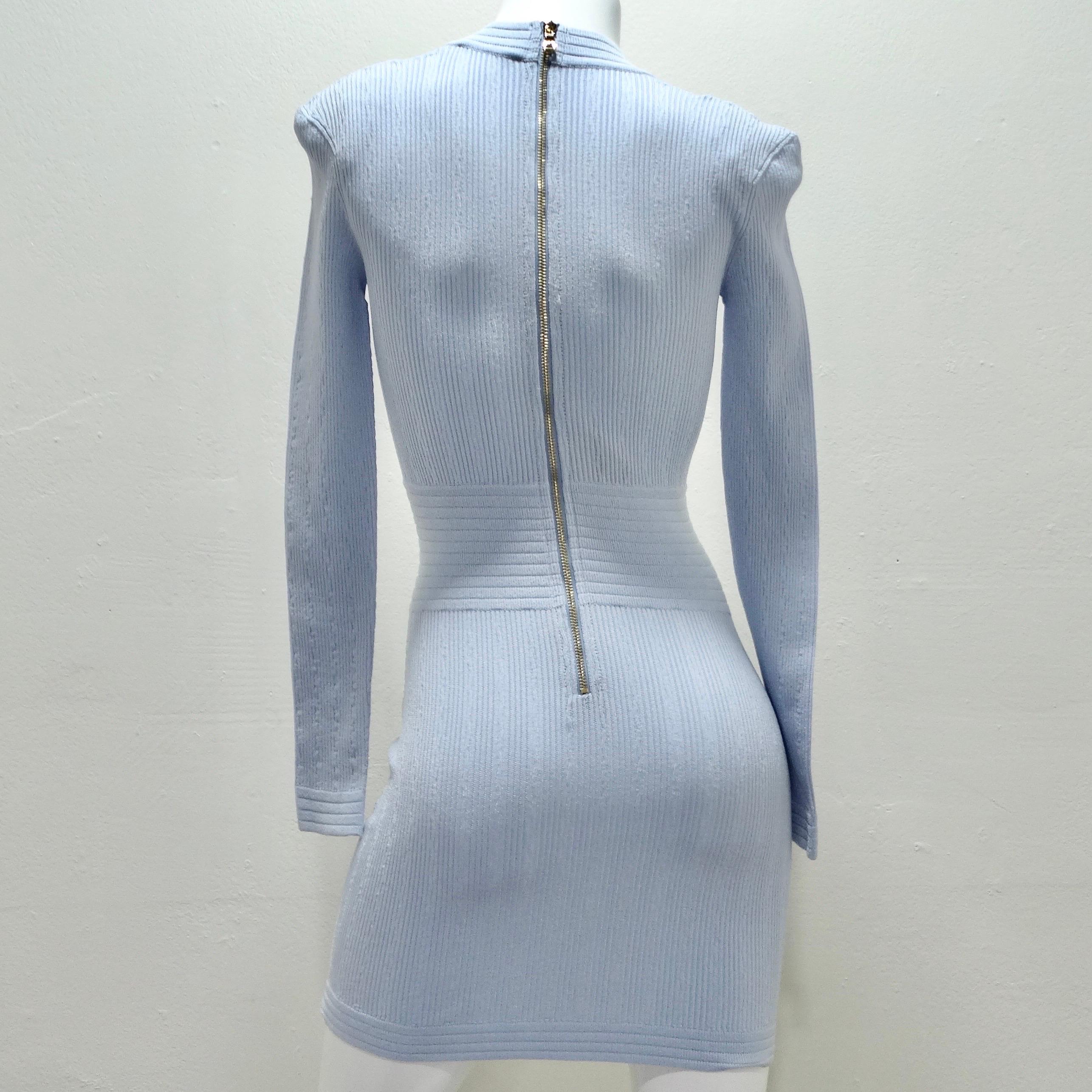 Balmain Baby Blue Rib Knit Mini Dress 1