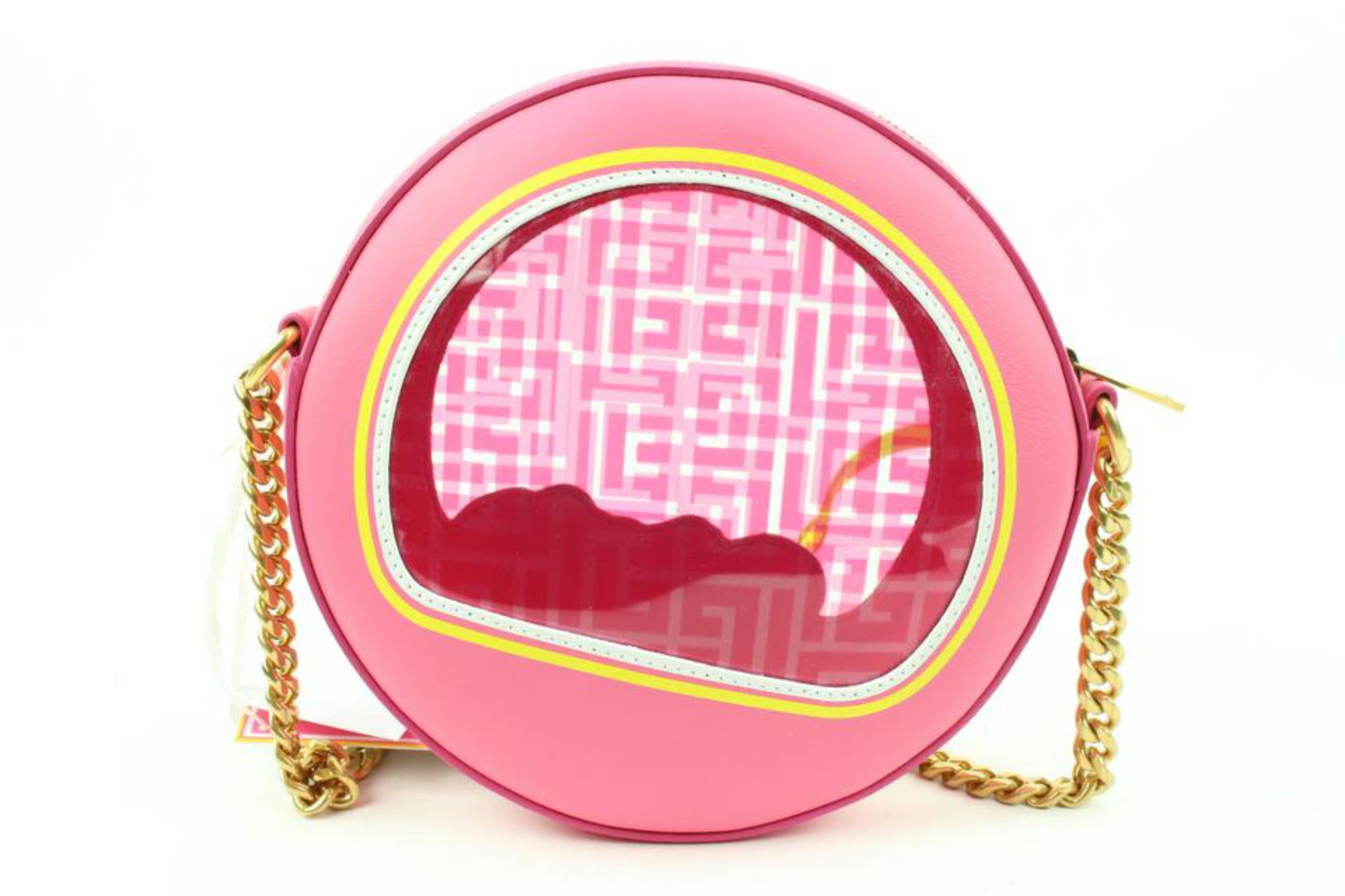 Balmain Barbie Translucent Pink Disco Round  Crossbody Bag  1BM318 In New Condition For Sale In Dix hills, NY