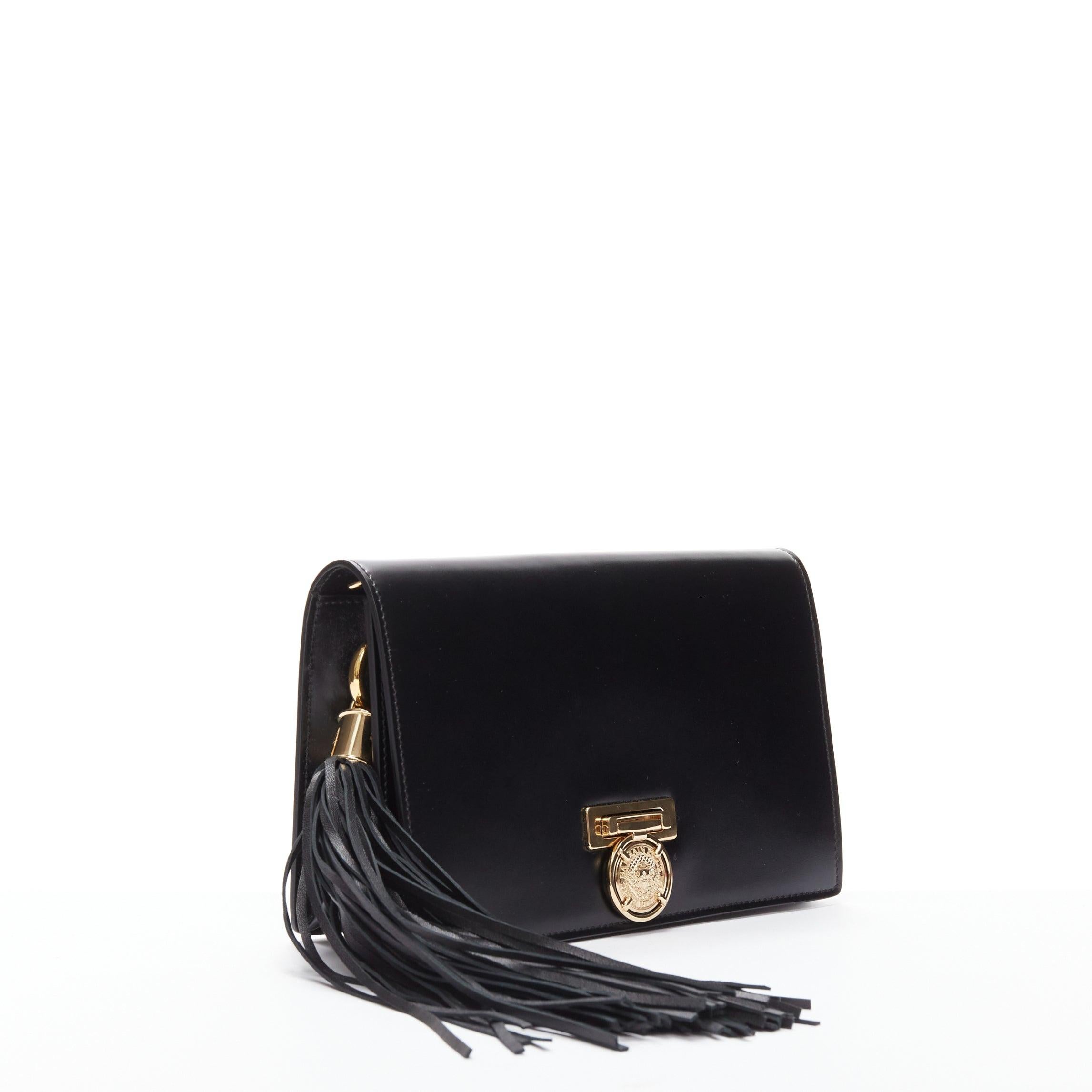 BALMAIN BBox black calfskin leather gold turnlock tassel crossbody clutch bag In Good Condition In Hong Kong, NT