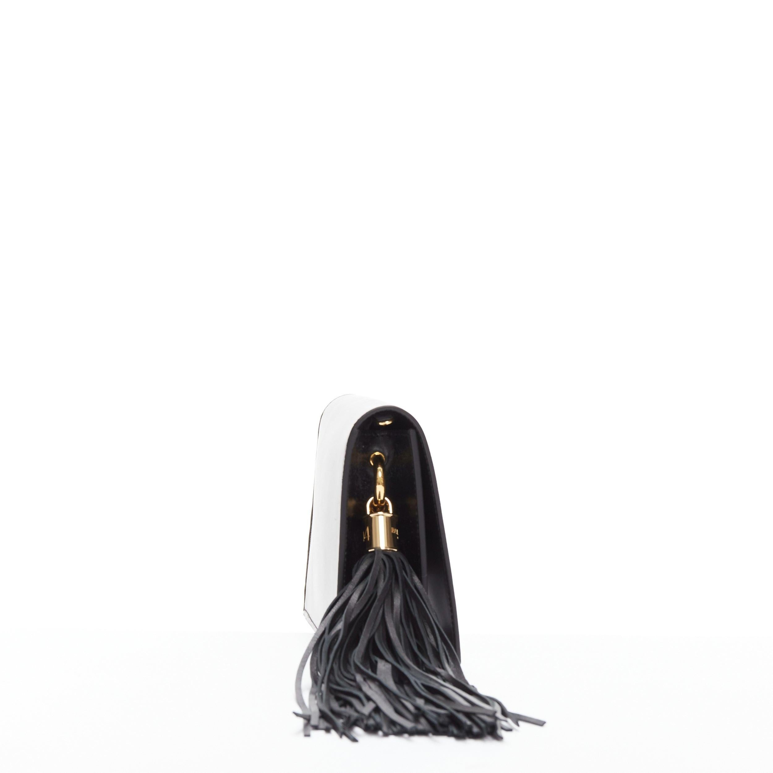 Women's BALMAIN BBox black calfskin leather gold turnlock tassel crossbody clutch bag