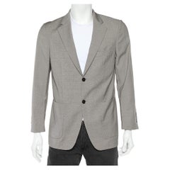 Used Balmain Beige Checkered Wool Button Front Blazer XS