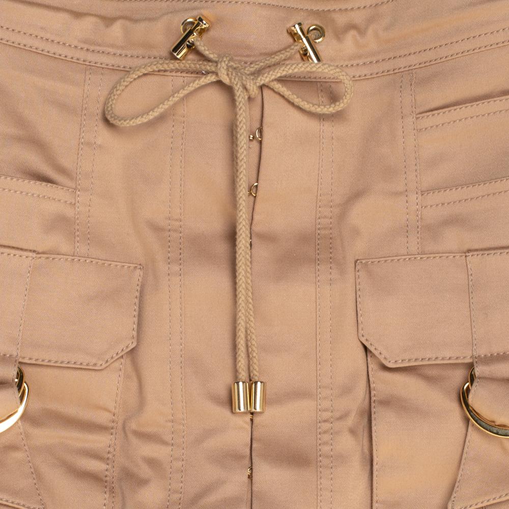 Balmain Beige Cotton Cargo Pocket Detail Mini Skirt S In Good Condition In Dubai, Al Qouz 2