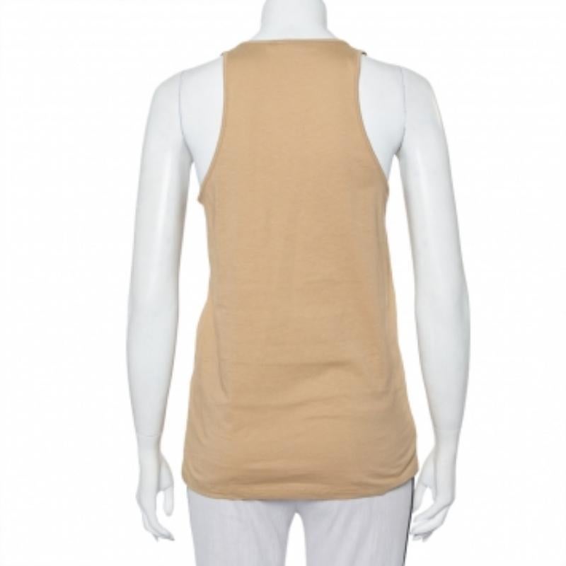 Balmain Beige Cotton Logo Printed Tank Top M In Good Condition For Sale In Dubai, Al Qouz 2