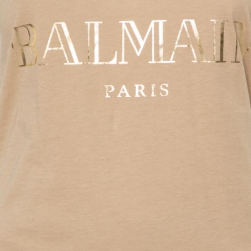 Women's Balmain Beige Cotton Logo Printed Tank Top M For Sale