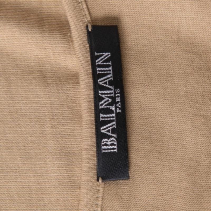 Balmain Beige Cotton Logo Printed Tank Top M For Sale 5