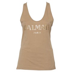 Balmain Beige Cotton Logo Printed Tank Top M
