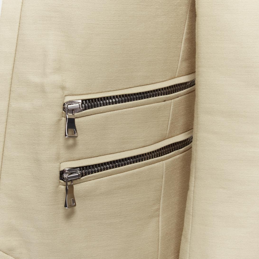 BALMAIN beige cotton military gold trim zippers cropped fitted jacket EU46 S For Sale 2
