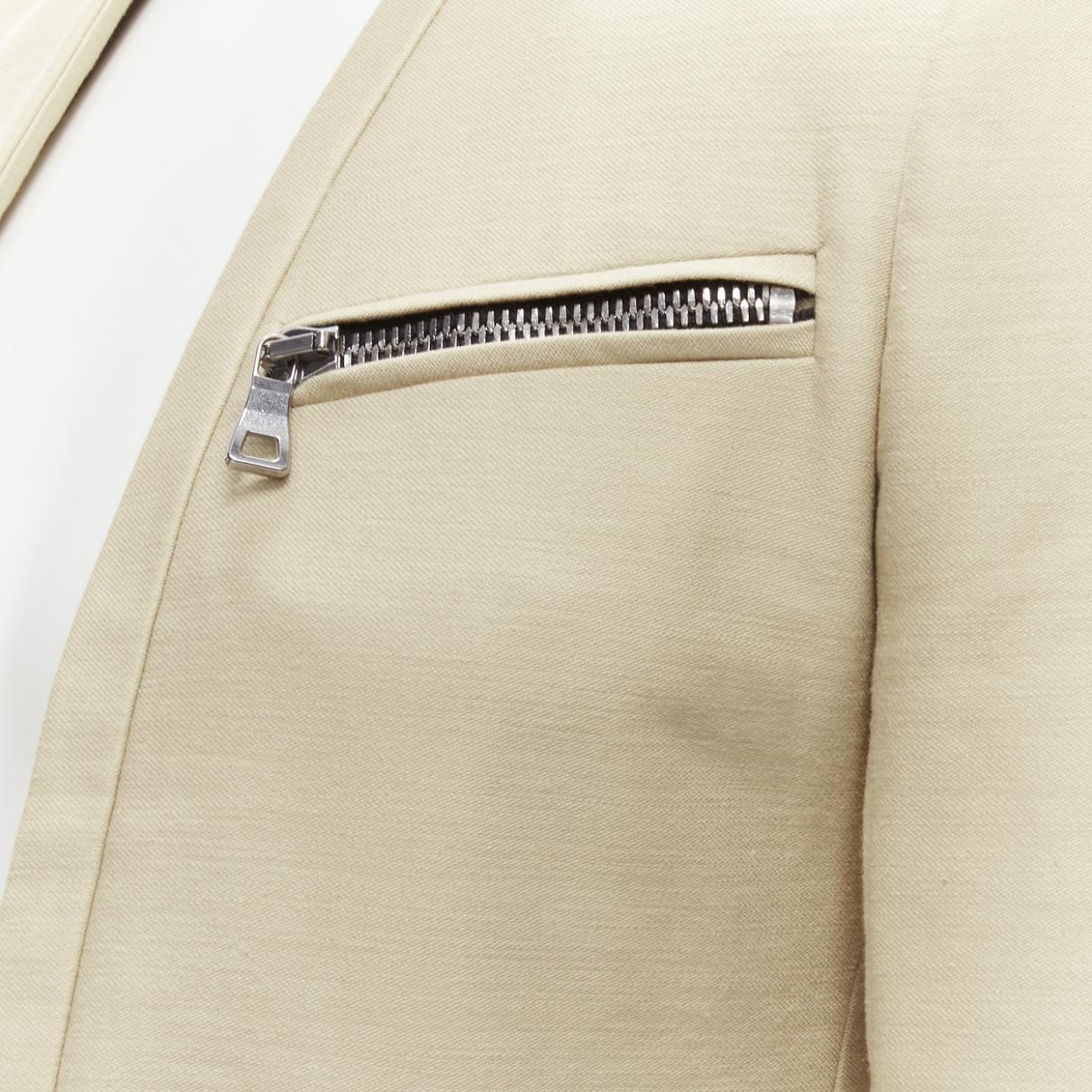 BALMAIN beige cotton military gold trim zippers cropped fitted jacket EU46 S For Sale 3