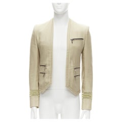 BALMAIN beige cotton military officer trim zippers cropped fitted jacket EU46 S