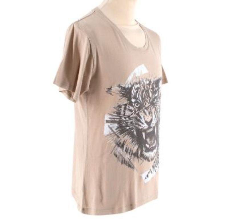 Balmain Beige cotton tiger print T-shirt In Good Condition For Sale In London, GB