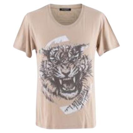 Balmain Beige cotton tiger print T-shirt For Sale