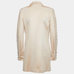 Balmain Beige Crystals & Pearls Embellished Shawl Lapel Blazer M