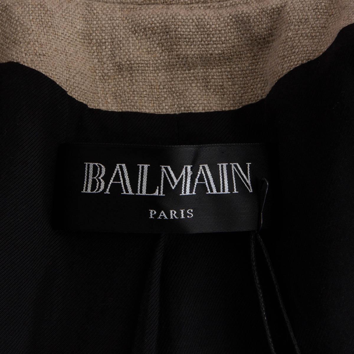 BALMAIN beige distressed linen SIGNATURE DOUBLE BREASTED Blazer Jacket 38 S In Excellent Condition In Zürich, CH