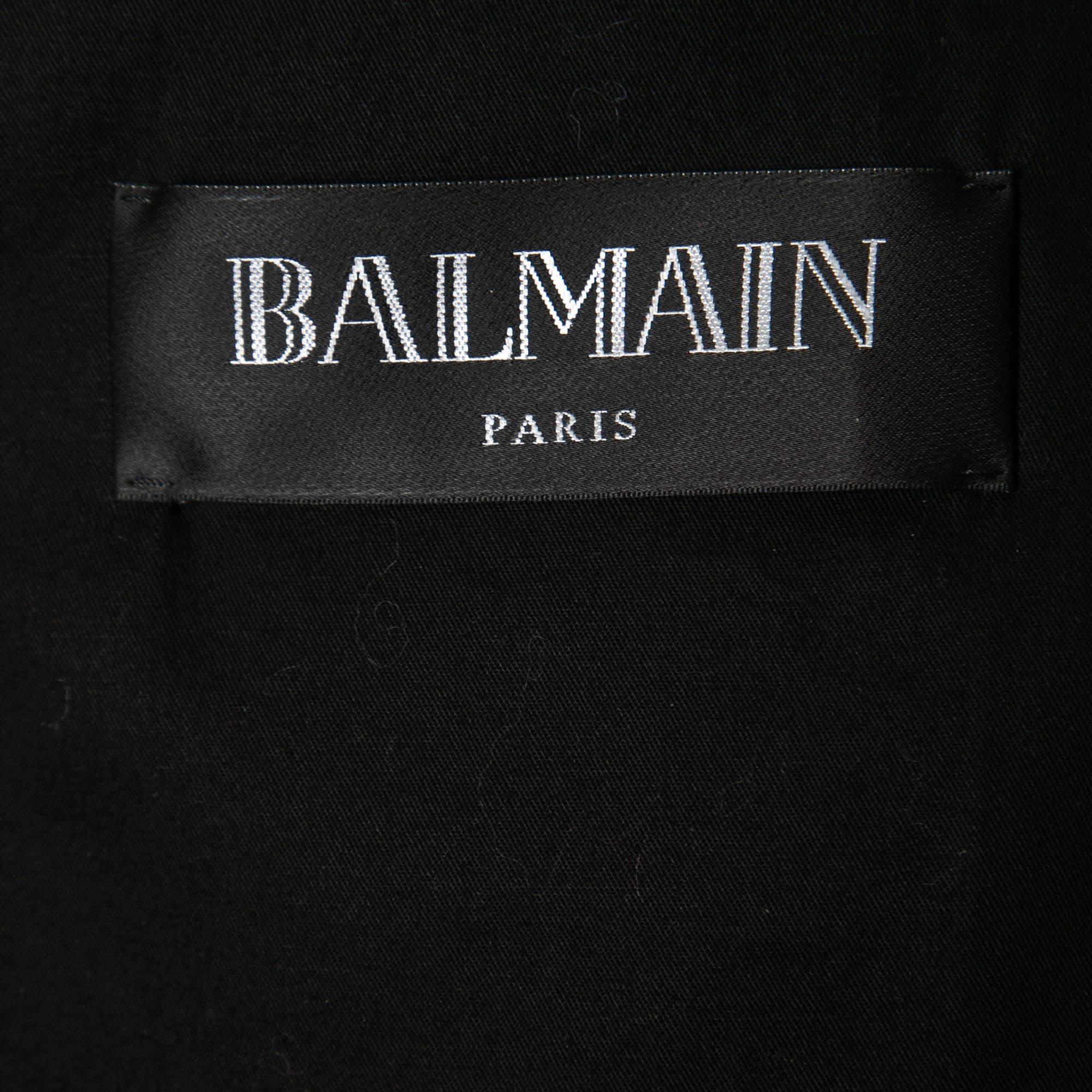 Giacca con cappuccio in pelle di agnello Balmain beige 2XL in vendita 2
