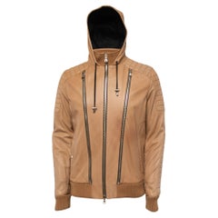 Veste à capuche Balmain en cuir d'agneau beige 2XL