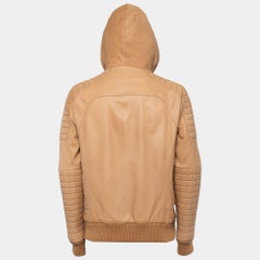 Balmain Beige Lambskin Leather Hooded Jacket