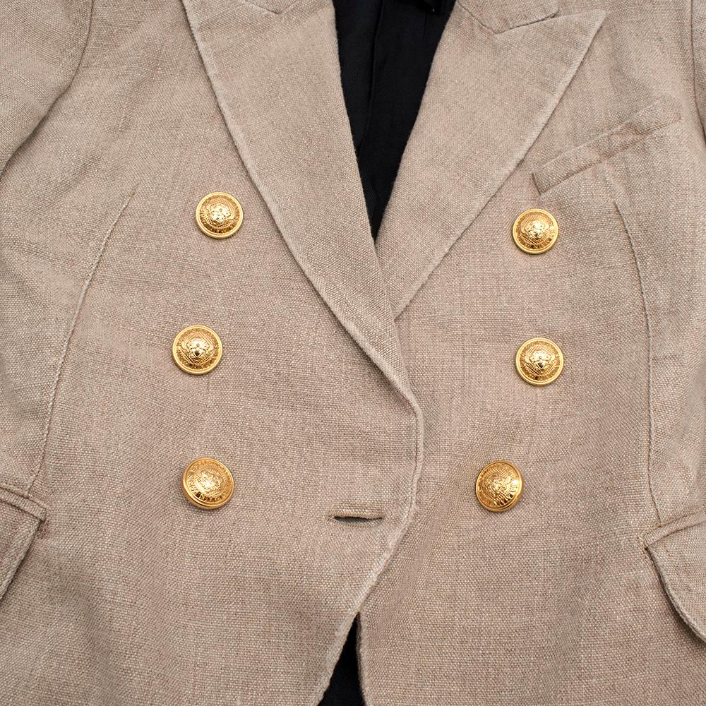 Balmain Beige Linen Double-Breasted Blazer - Size US 8 In Excellent Condition In London, GB