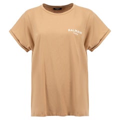 Balmain Beige Logo Round Neck T-Shirt Size XL