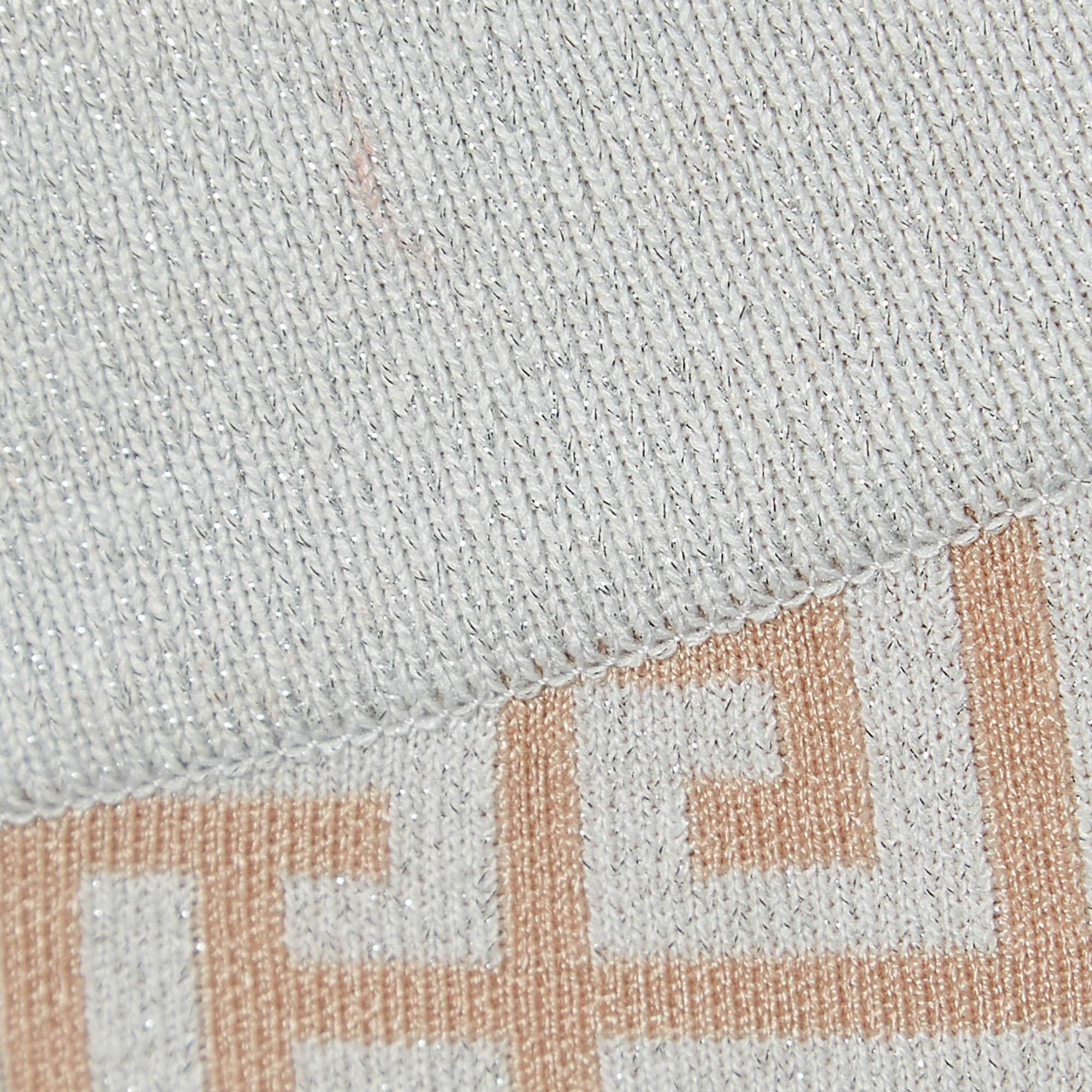 Balmain Beige Monogram Jacquard Metallic Knit Leggings S 3