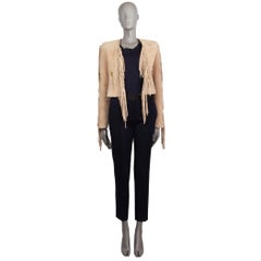 BALMAIN beige suede FRINGE OPEN CROPPED Jacket 38