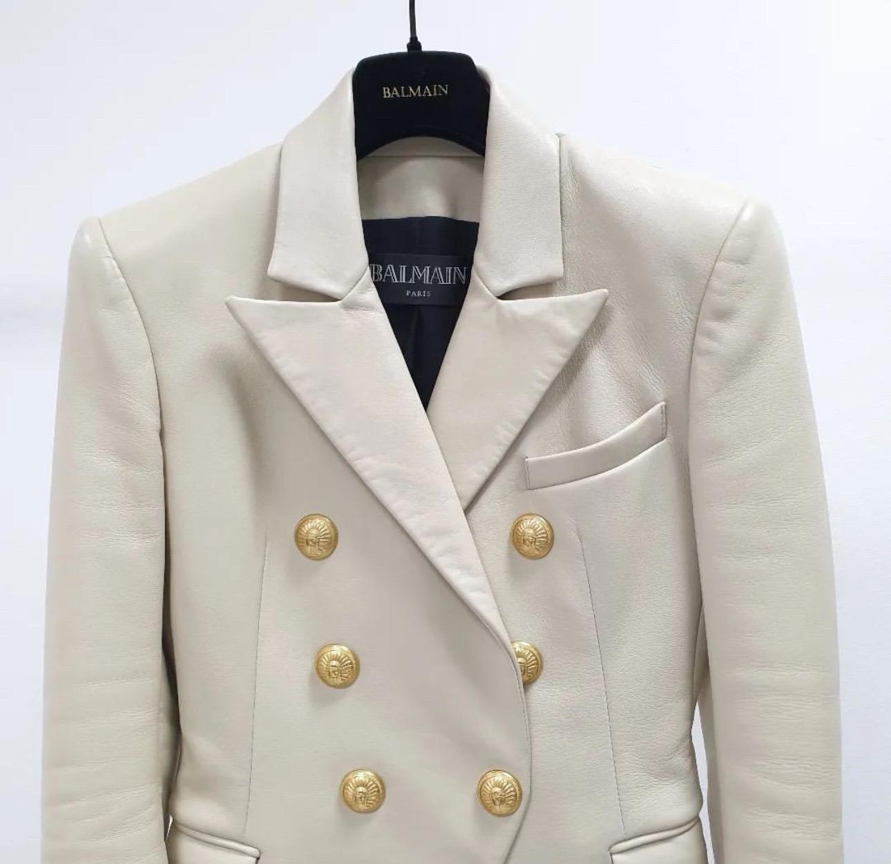 Balmain Giacca Blazer doppiopetto in pelle beige In condizioni buone in vendita a Krakow, PL