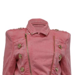 Giacca in denim corta con cintura di Balmain in cotone rosa