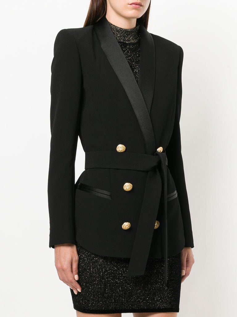 Balmain Belted Double-Breasted Crepe Blazer - Current Season For Sale ...