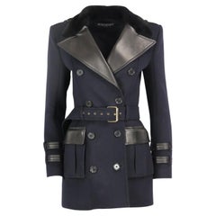 Balmain Belted Rabbit Fur Trimmed Wool Blend Coat Fr 36 Uk 8