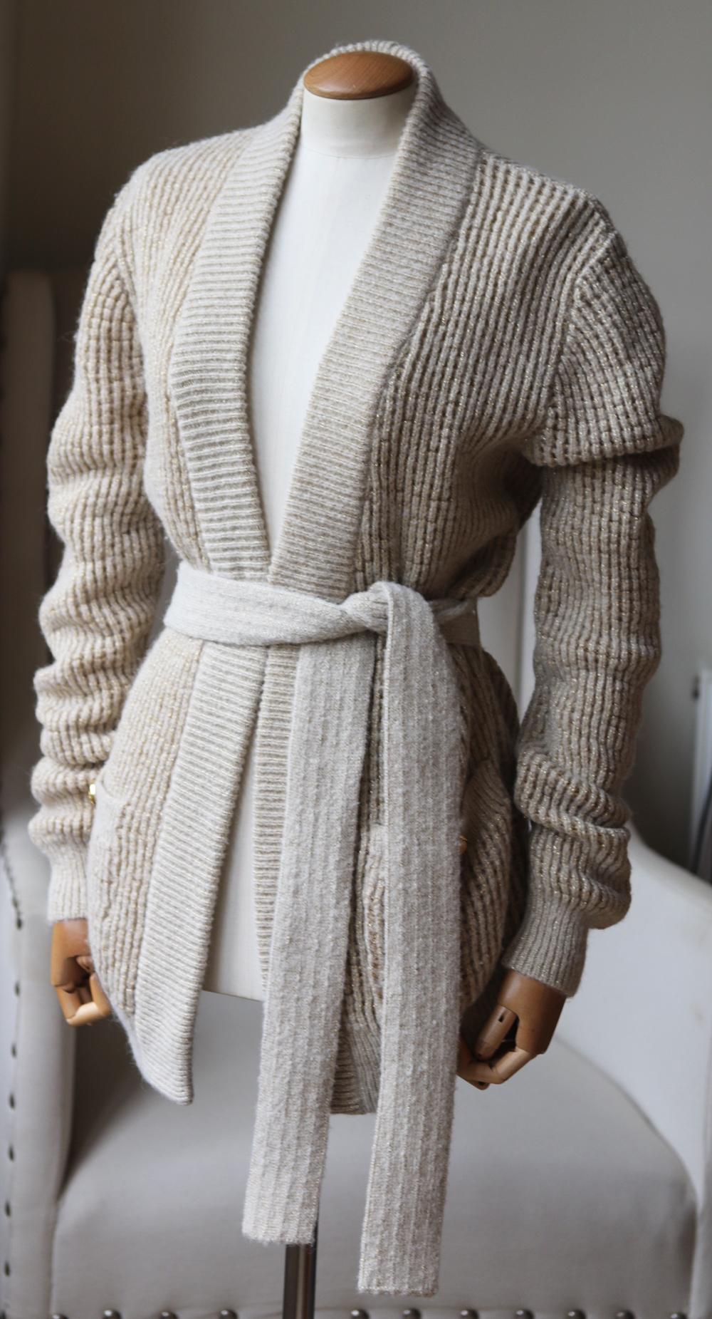 Balmain Strickjacke mit Gürtel aus Wolle und Alpaka-Mischung (Beige)