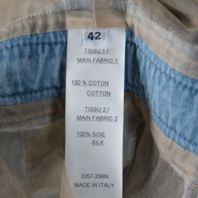 De las mujeres Balmain Bicolor Sheer Silk Panelled Denim Trim Shirt Dress L en venta