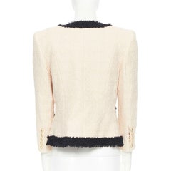 BALMAIN bicolour soft pink black boxy shoulder padded weaved tweed jacket FR36 S