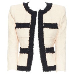 BALMAIN bicolour soft pink black boxy shoulder padded weaved tweed jacket FR36 S