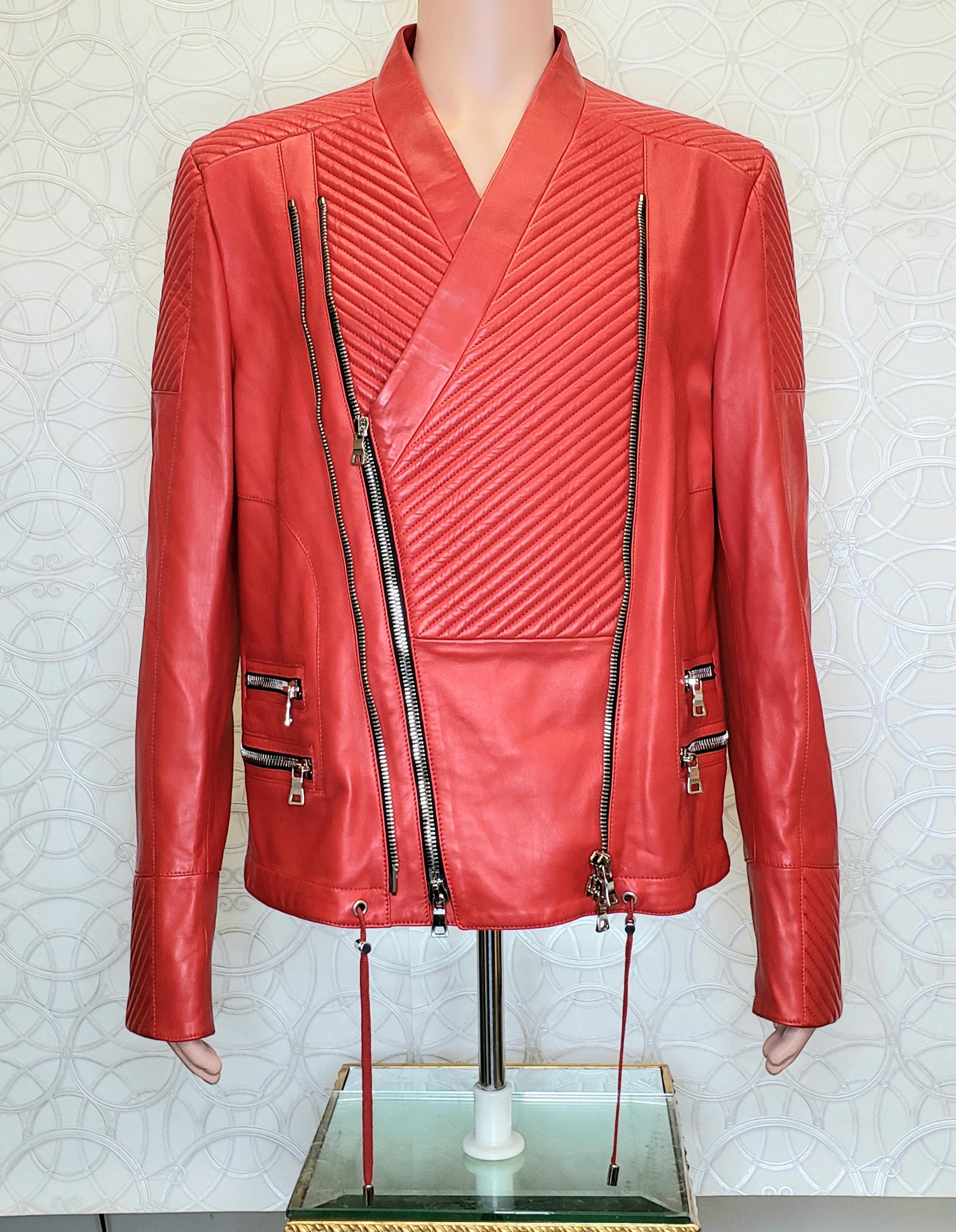 balmain red leather jacket