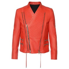 BALMAIN BIKER RED LEATHER JACKET for MEN as seen on JASTIN 56 - 46