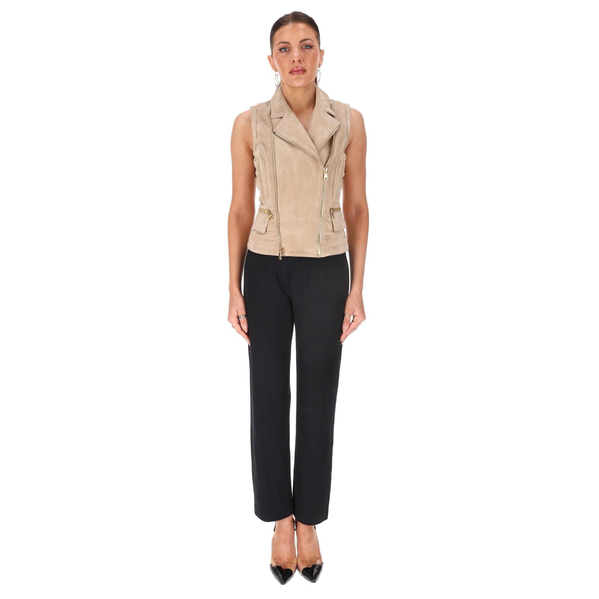 Balmain Biker-Wildleder-Gilet (Beige) im Angebot