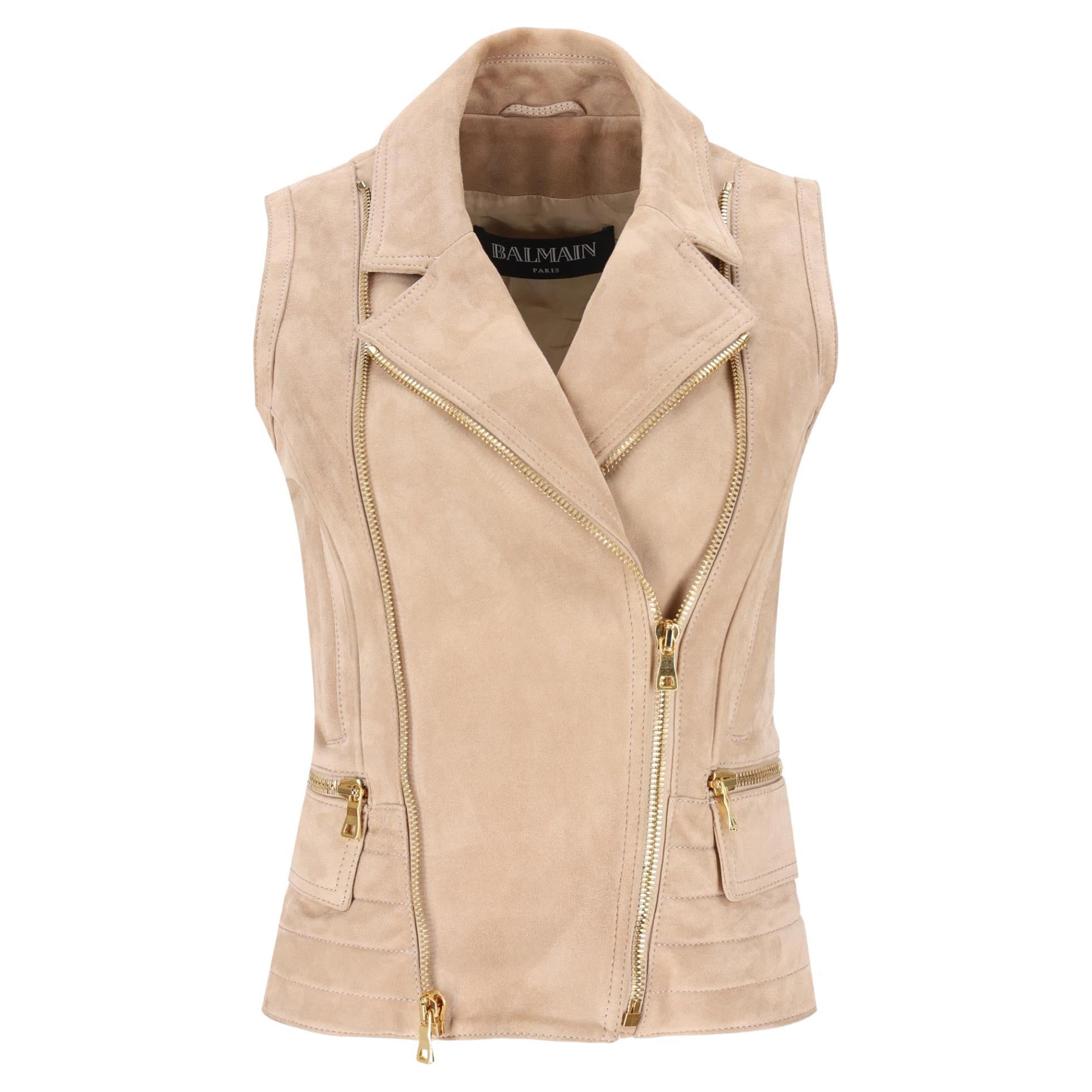 Balmain Biker-Wildleder-Gilet im Angebot