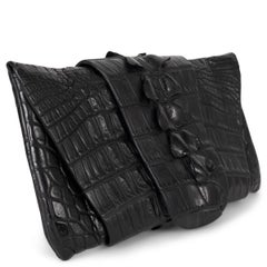 BALMAIN black 2017 CROCODILE TAIL Clutch Bag