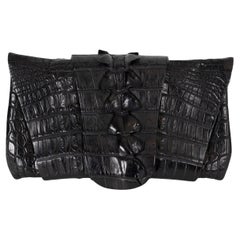 BALMAIN black 2017 CROCODILE TAIL Clutch Bag