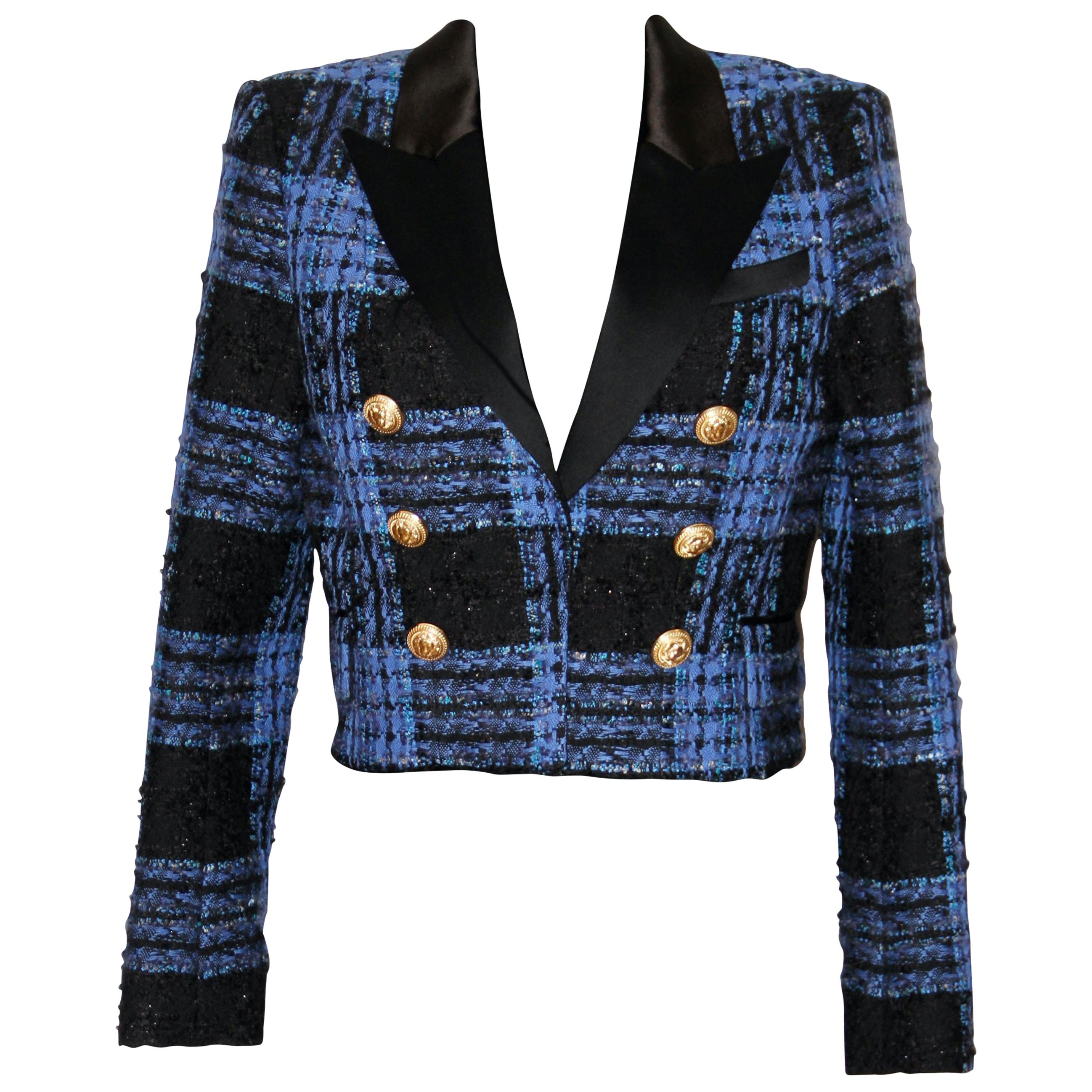 Balmain Black and Blue Tweed Jacket