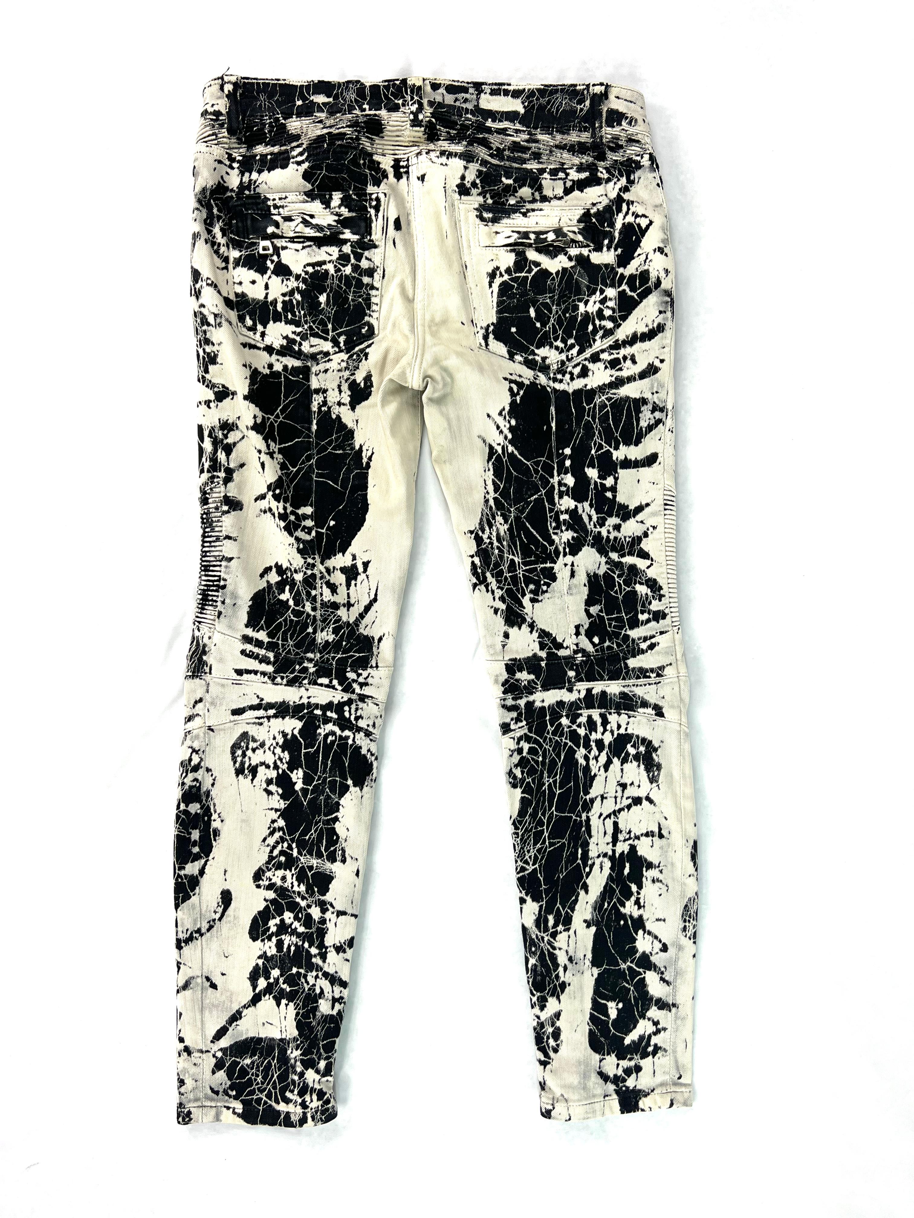 Balmain Black and White Denim Jean Pants, Size 40 For Sale 4