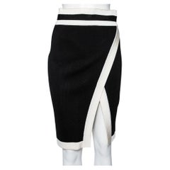 Balmain Black and White Knit Slit Detailed Pencil Midi Skirt S