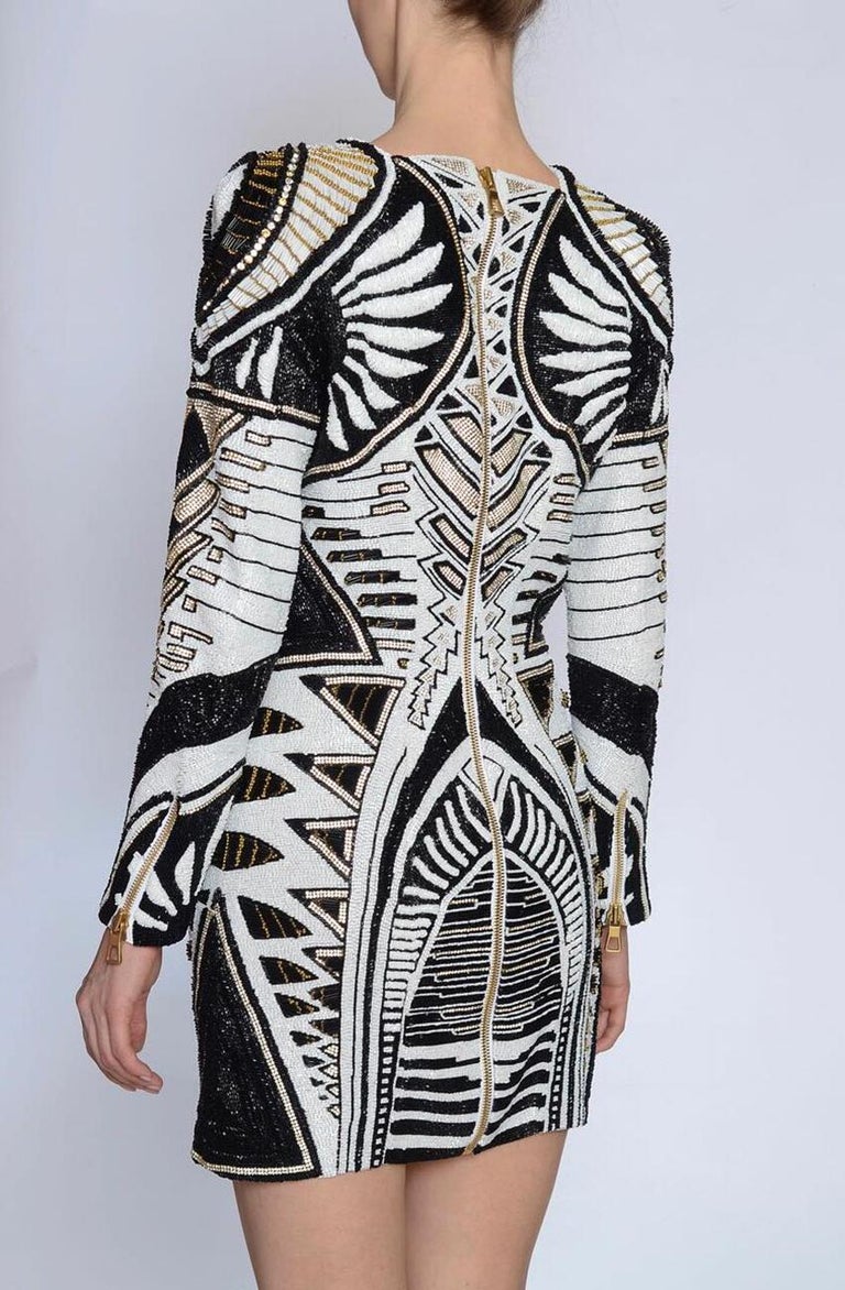 balmain white sequin dress BALMAIN BLACK and WHITE SEQUINS DRESS FR 36 - 4 at 1stDibs