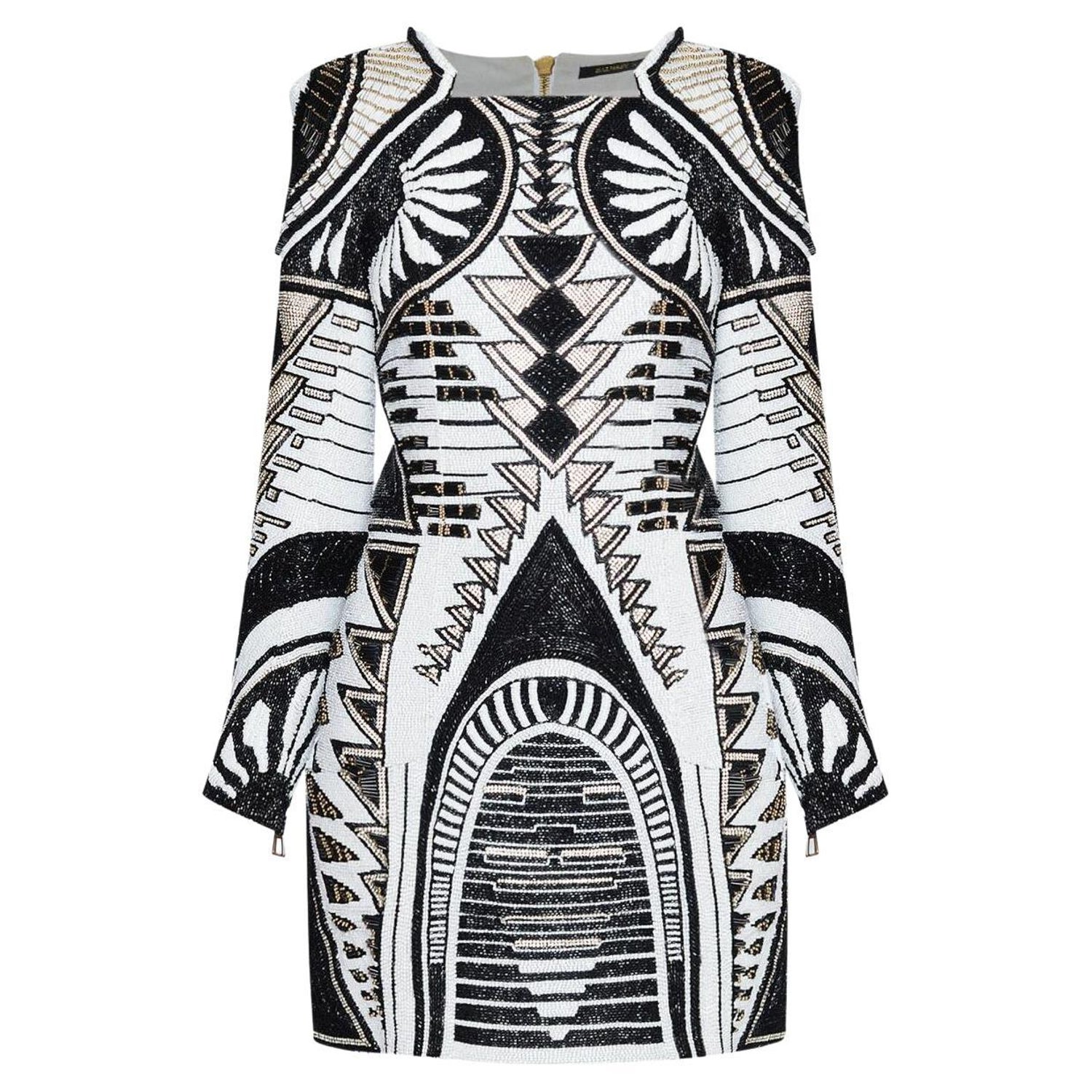 BALMAIN BLACK and WHITE SEQUINS DRESS FR 36 - 4 For Sale at 1stDibs