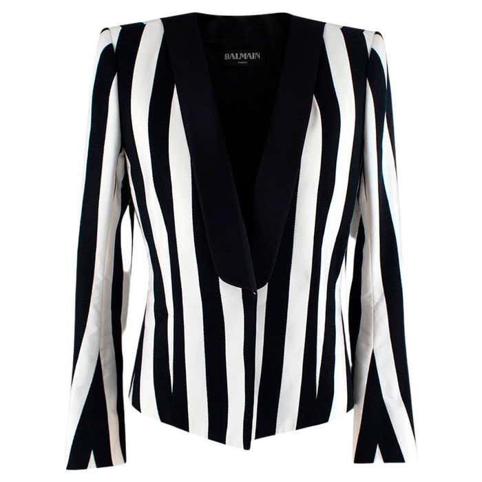 Balmain Black and White Striped Open Front Blazer For Sale at 1stDibs ...